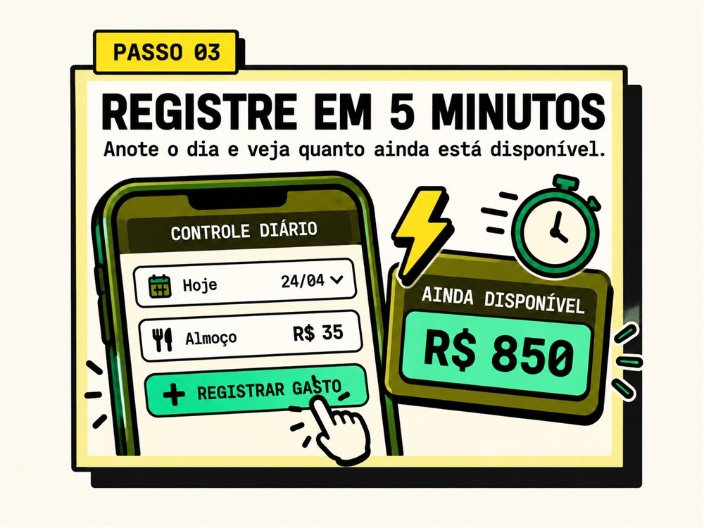 Passo 03: no Controle Diário você anota o gasto e vê quanto ainda está disponível.